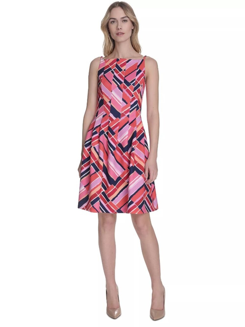 Vince Camuto Printed Scuba Fit & Flare Dress  Pink Multi Plus Size